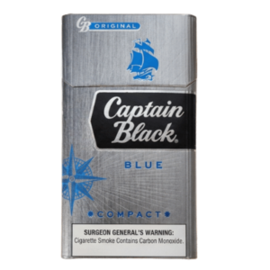 Tobacco Sepeti stoklarında bulunan orijinal Captain Black Blue Compact sigara paketi, şık mavi tasarımı ve modern kompakt yapısını gösteren profesyonel ürün görseli.