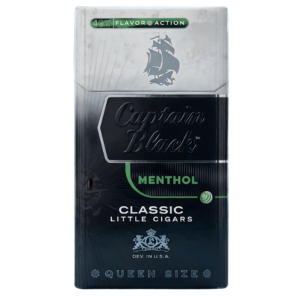 Tobacco Sepeti stoklarında bulunan orijinal Captain Black Menthol sigara paketi, ikonik tasarımı ve ferahlatıcı nane detaylarıyla en taze haliyle gösterilmektedir.