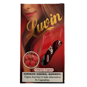 Tobacco Sepeti stoklarında bulunan orijinal Luvin Cherry Sigarillo puro paketi, koruyucu kutusu ve vişne aromalı içeriğini gösteren profesyonel ürün görseli.